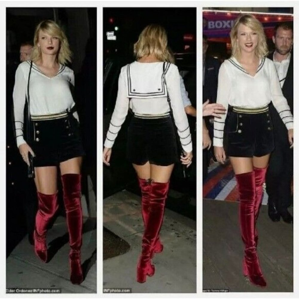 AQUAZZURA So Me Taylor Swift Eggplant Purple Thigh High Over the Knee Heel Boots